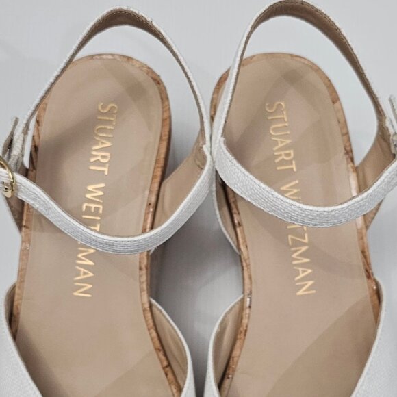 NEW Stuart Weitzman Carmen Midi Wedge Sz 9.5 Sandal Platform White Leather Cork - Picture 8 of 14